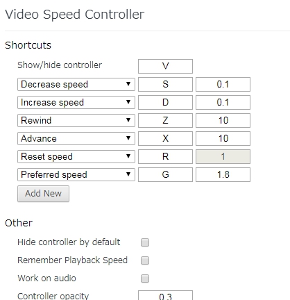 Video Speed Controller̐ݒ